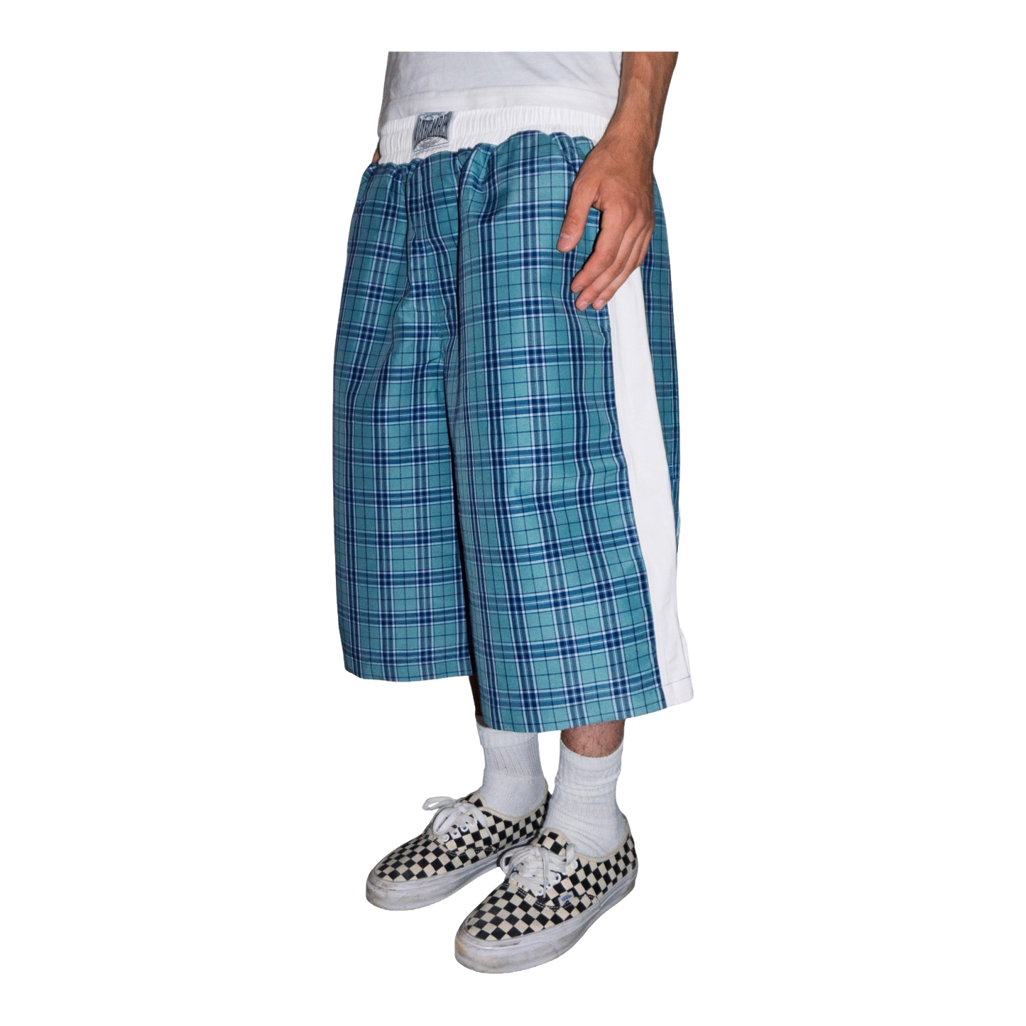 TURQUOISE TARTAN FIGHTER SHORTS