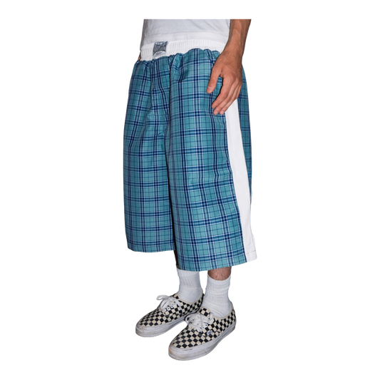TURQUOISE TARTAN FIGHTER SHORTS